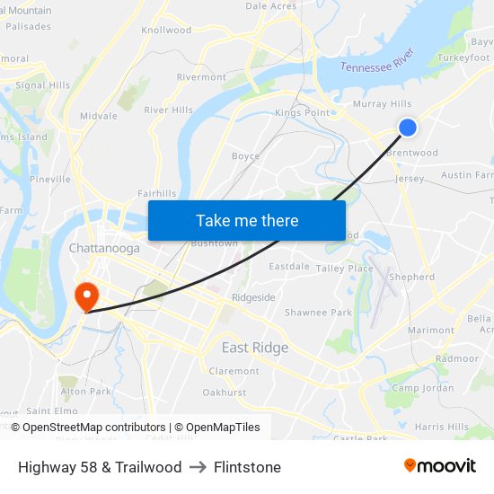 Highway 58 & Trailwood to Flintstone map