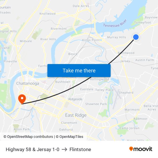 Highway 58 & Jersay 1-0 to Flintstone map