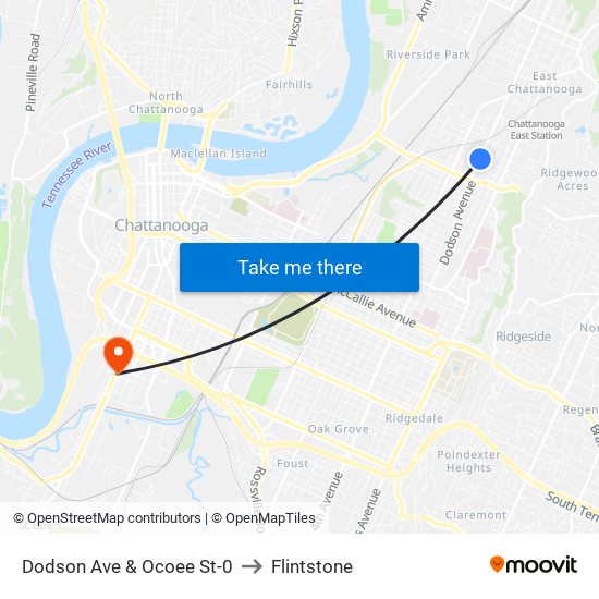 Dodson Ave & Ocoee St-0 to Flintstone map