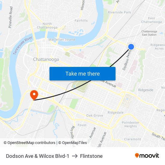 Dodson Ave & Wilcox Blvd-1 to Flintstone map