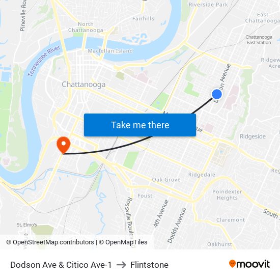 Dodson Ave & Citico Ave-1 to Flintstone map