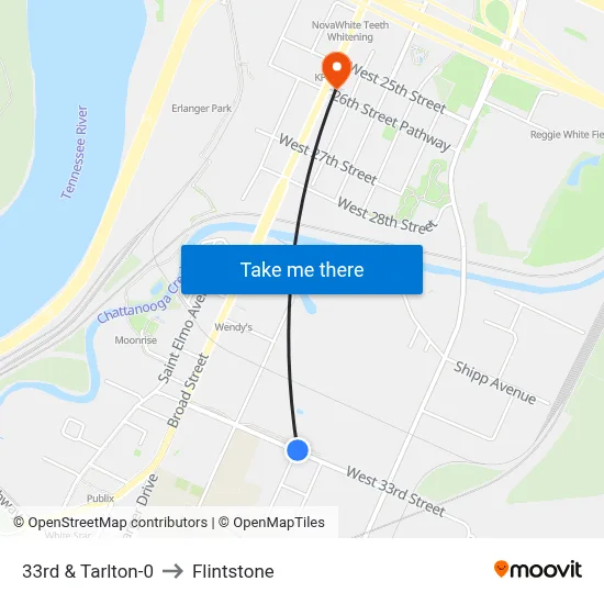 33rd & Tarlton-0 to Flintstone map