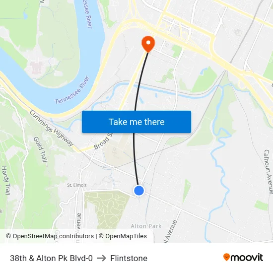 38th & Alton Pk Blvd-0 to Flintstone map