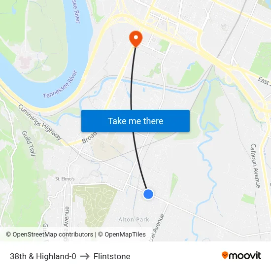38th & Highland-0 to Flintstone map