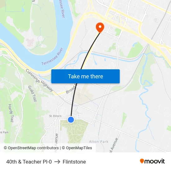 40th & Teacher Pl-0 to Flintstone map