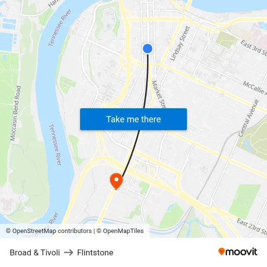 Broad & Tivoli to Flintstone map