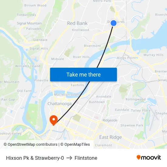 Hixson Pk & Strawberry-0 to Flintstone map
