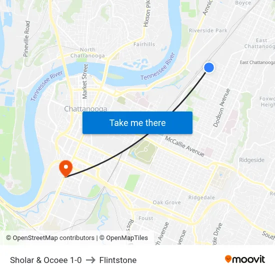 Sholar & Ocoee 1-0 to Flintstone map