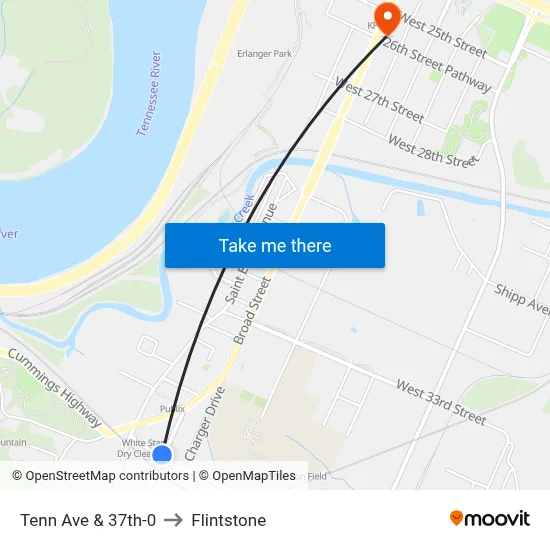 Tenn Ave & 37th-0 to Flintstone map