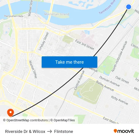 Riverside Dr & Wilcox to Flintstone map
