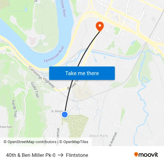 40th & Ben Miller Pk-0 to Flintstone map