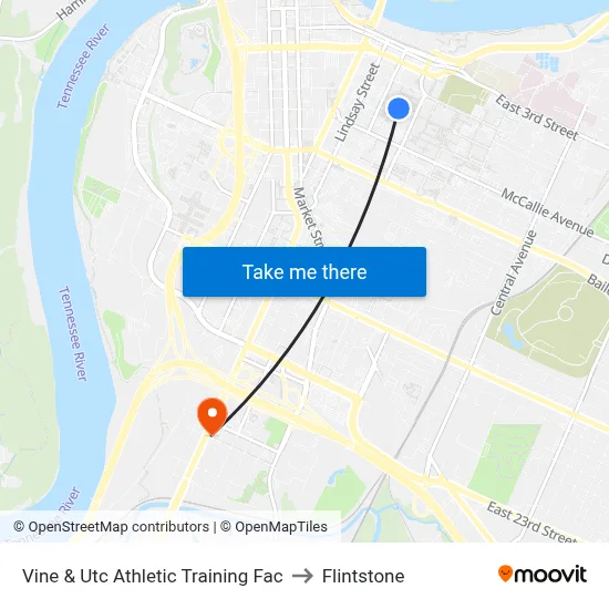 Vine & Utc Athletic Training Fac to Flintstone map