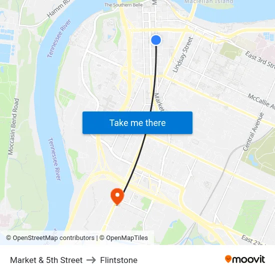 Market & 5th Street to Flintstone map