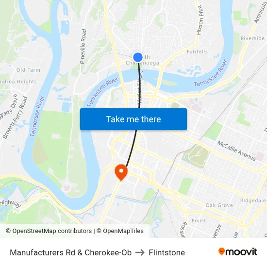 Manufacturers Rd & Cherokee-Ob to Flintstone map