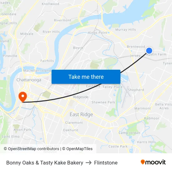 Bonny Oaks & Tasty Kake Bakery to Flintstone map