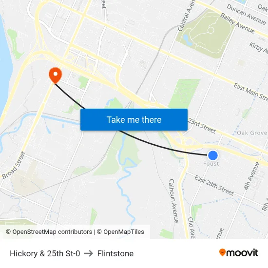 Hickory & 25th St-0 to Flintstone map