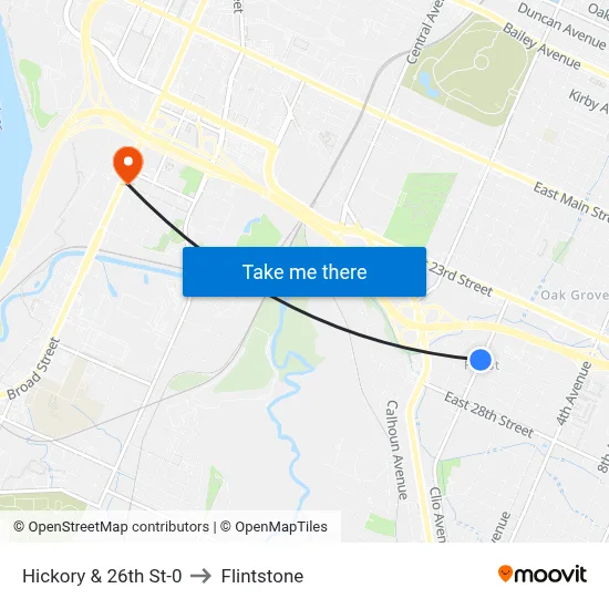 Hickory & 26th St-0 to Flintstone map