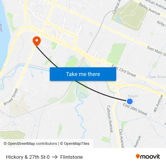 Hickory & 27th St-0 to Flintstone map