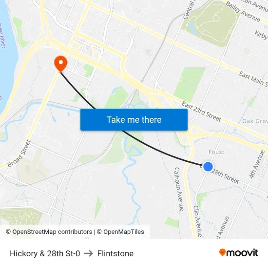 Hickory & 28th St-0 to Flintstone map