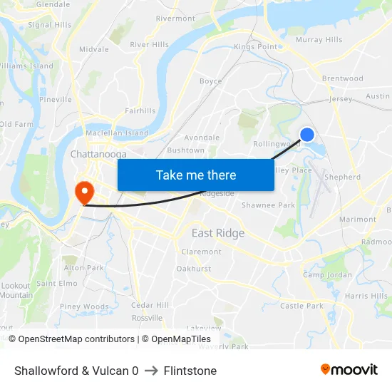 Shallowford & Vulcan 0 to Flintstone map