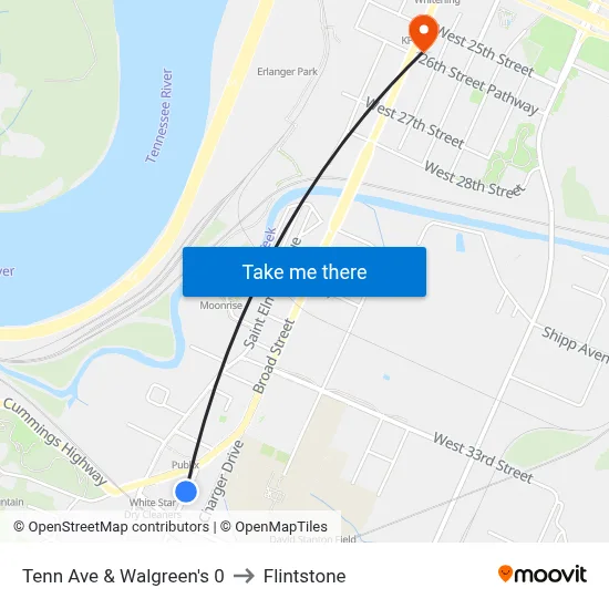 Tenn Ave & Walgreen's 0 to Flintstone map