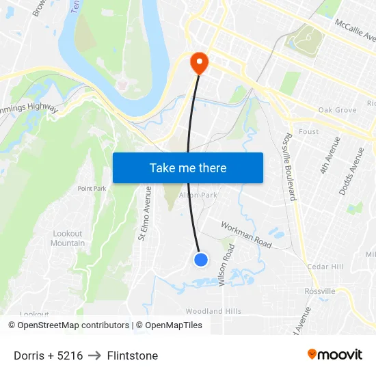 Dorris + 5216 to Flintstone map