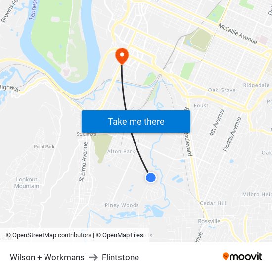 Wilson + Workmans to Flintstone map