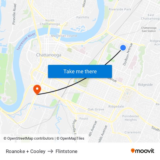 Roanoke + Cooley to Flintstone map