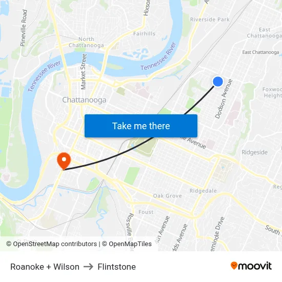 Roanoke + Wilson to Flintstone map