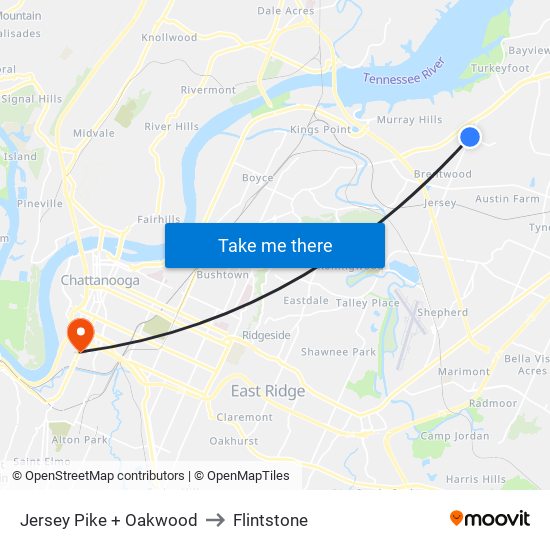 Jersey Pike + Oakwood to Flintstone map