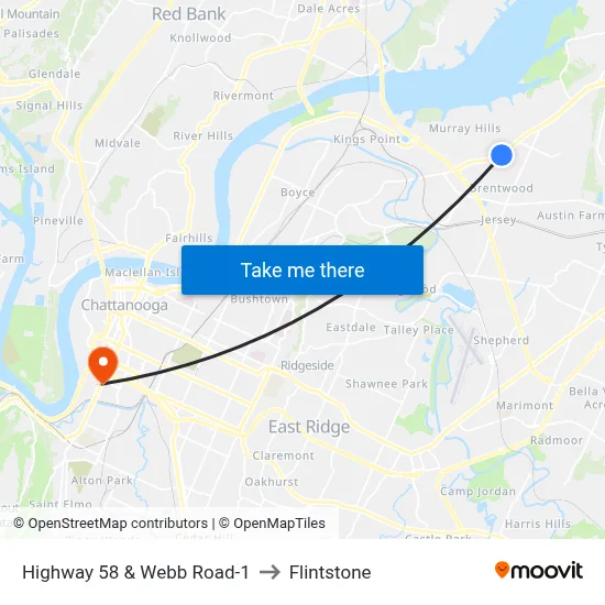 Highway 58 & Webb Road-1 to Flintstone map