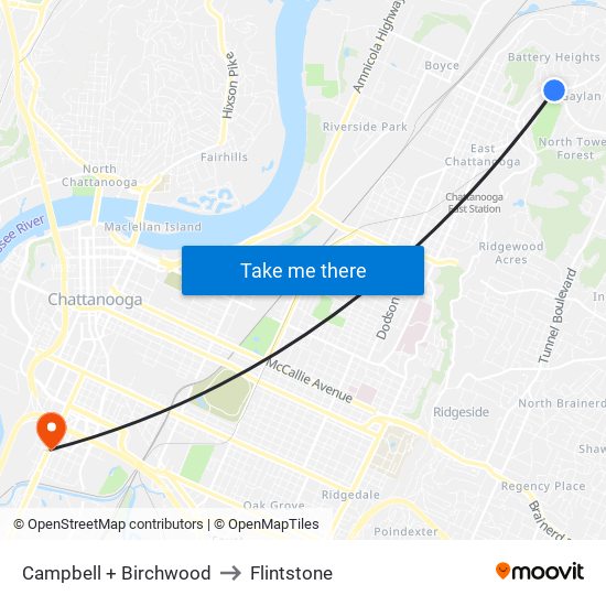 Campbell + Birchwood to Flintstone map