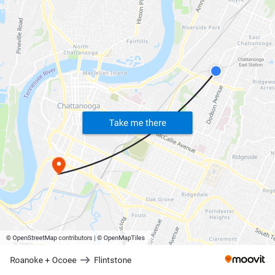 Roanoke + Ocoee to Flintstone map