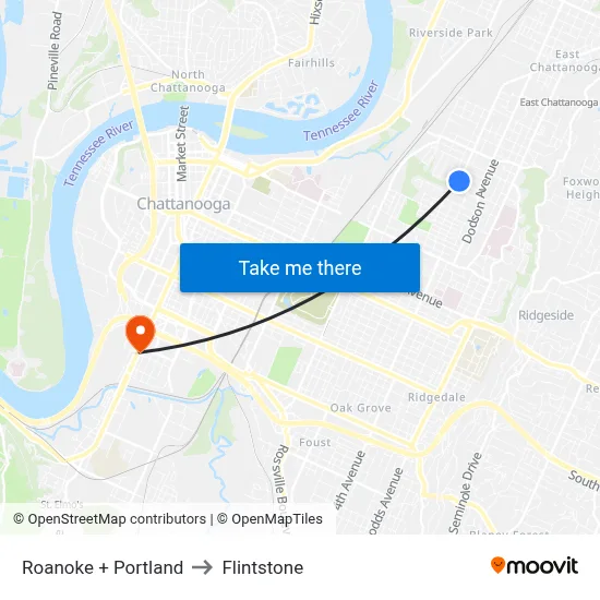 Roanoke + Portland to Flintstone map
