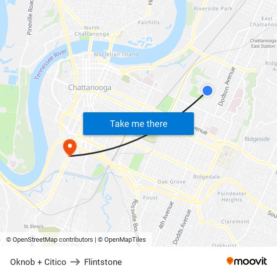 Oknob + Citico to Flintstone map
