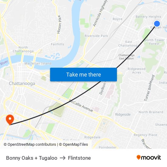 Bonny Oaks + Tugaloo to Flintstone map