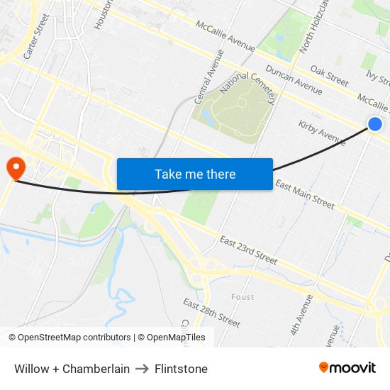 Willow + Chamberlain to Flintstone map