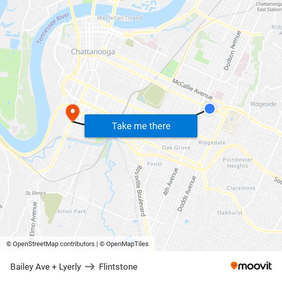 Bailey Ave + Lyerly to Flintstone map