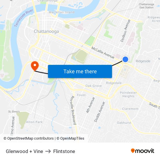 Glenwood + Vine to Flintstone map