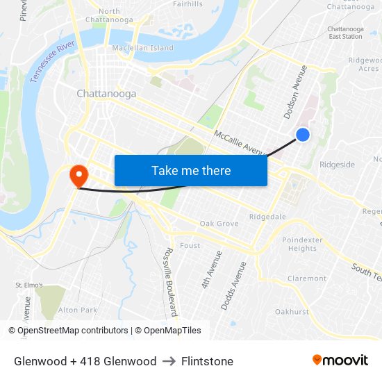 Glenwood + 418 Glenwood to Flintstone map