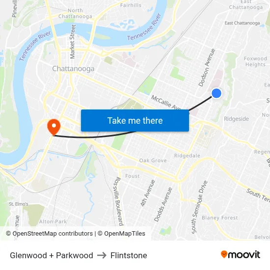 Glenwood + Parkwood to Flintstone map