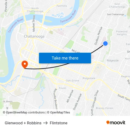 Glenwood + Robbins to Flintstone map