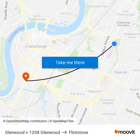 Glenwood + 1208 Glenwood to Flintstone map