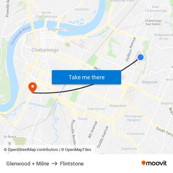 Glenwood + Milne to Flintstone map