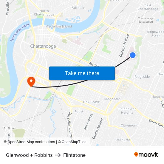 Glenwood + Robbins to Flintstone map