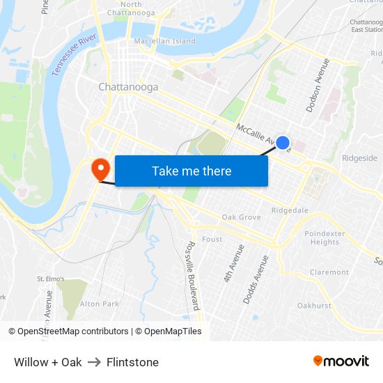 Willow + Oak to Flintstone map