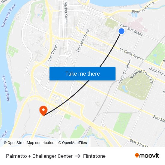 Palmetto + Challenger Center to Flintstone map