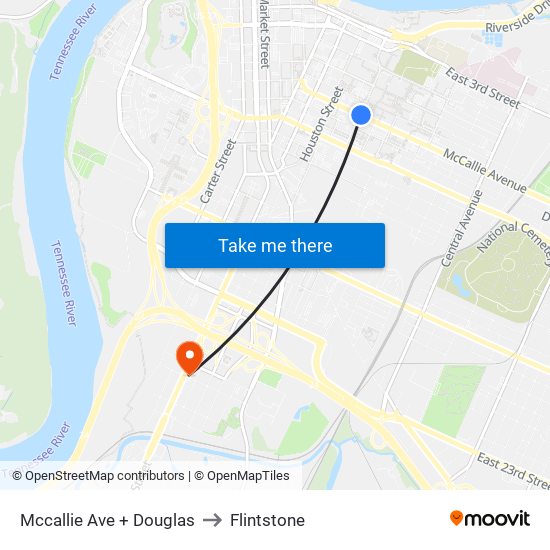 Mccallie Ave + Douglas to Flintstone map