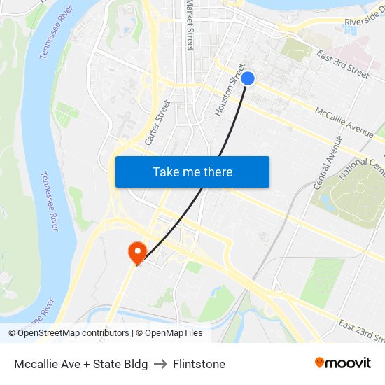 Mccallie Ave + State Bldg to Flintstone map