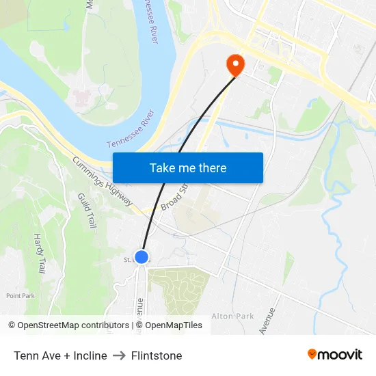 Tenn Ave + Incline to Flintstone map
